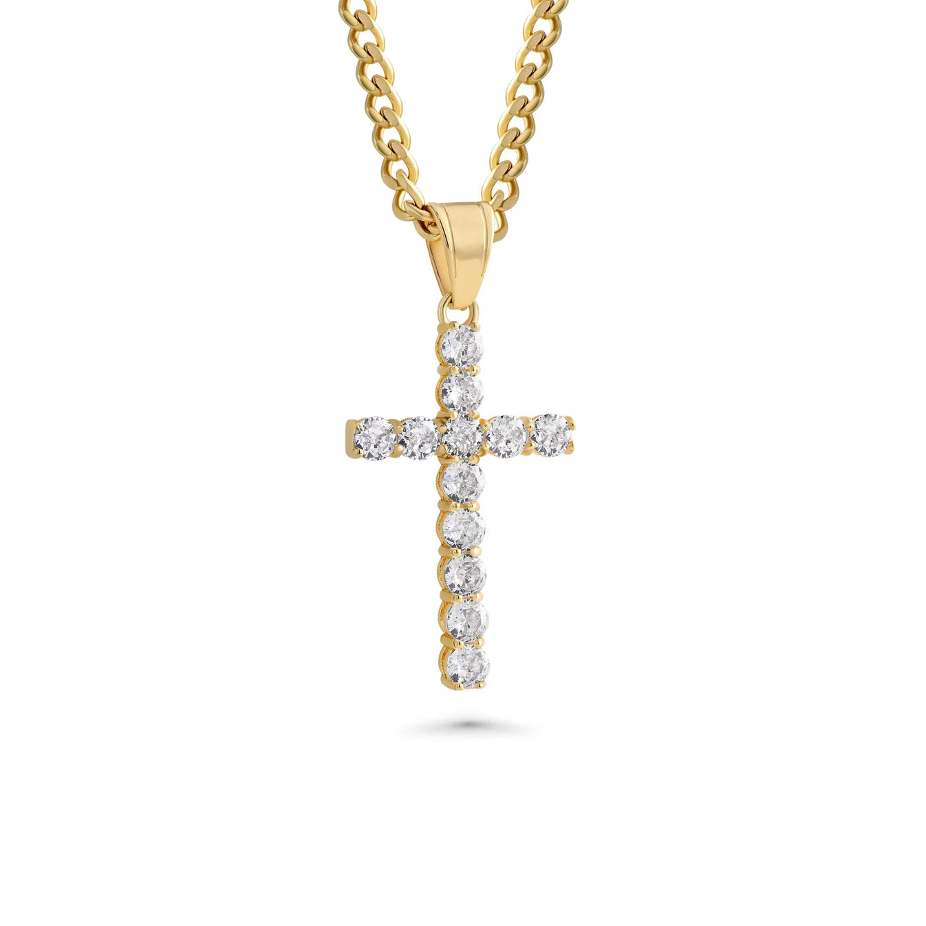 "Iced Out" Cross Necklace With Micro Cuban Chain